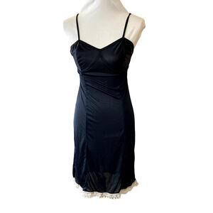 90s Jet Rag Reimagined Vintage Black Slip Dress w/White Lace